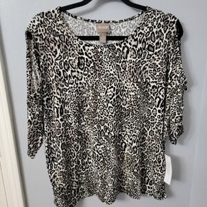 Chico's Cream and Black Dolman Sleeve Blouse. NWT Size 3